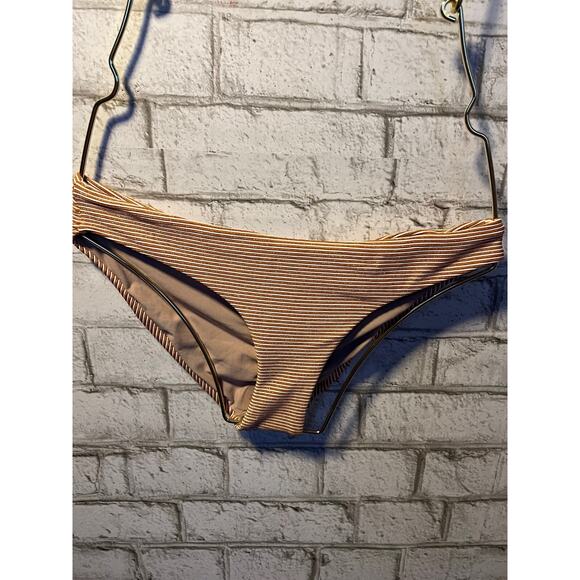 Pilyq PQ Aperol Stripe Orange Ruched Bandeau D Cup S Full Bottom NEW - Picture 6 of 10